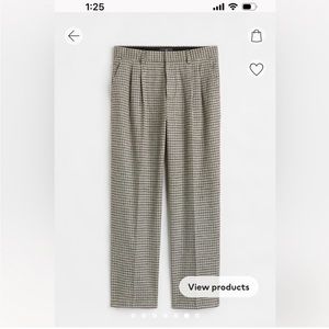 H & M cream, brown and green polyester & wool herringbone pants